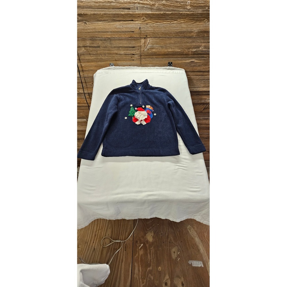White Stag Kids Navy Blue Santa Fleece Quarter Zip Pullover Sweater Small 4/6